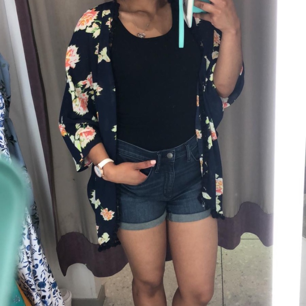 Navy floral sheer kimono